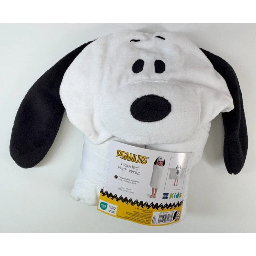 Peanuts Snoopy Kids Hooded Bath Wrap Towel White 25x50